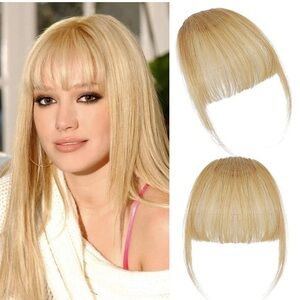 Human Hair Extensions with Bangs Ash Blonde